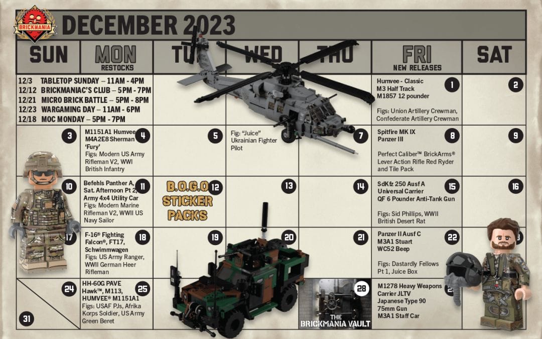 Brickmania Operations Calendar for December 2023 (Download)